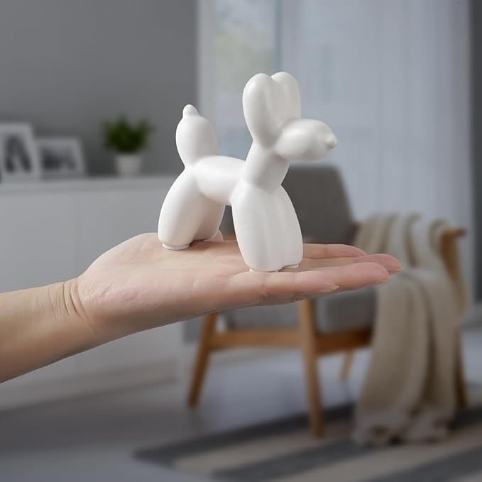 Notakia Cute Ceramics White Balloon Dog Statue Crafts Living Room Desktop Decorations,Handmade Modern Small Ceramic Animal Statue Ornament Home Decor Accents (White, Small)