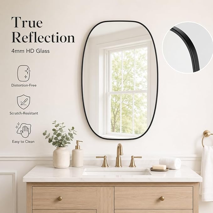 USHOWER Black Oval Arch Bathroom Mirrors for Over Sink, 24x36 Inch Bathroom Vanity Mirror for Bathroom, Bedroom, Vanity, Entryway, Aluminium Frame, Anti-Rust, Modern Wall Decor