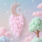Moon Dream Catchers with Chakra Gemstone Agate Stone, Crystal Tree Life Dream Catchers Wall Hangings Room Decor (Pink)