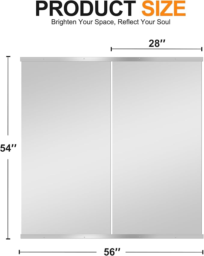Delma Home Gym Mirror,54''x28''x2PCS,Large Full Body Tempered Glass Frameless, Wall-Mounted for Gym, Yoga, Garage, Bedroom, Bathroom