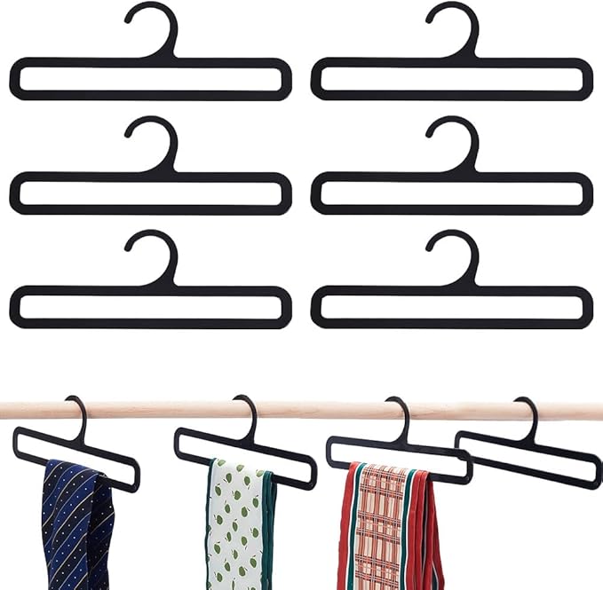 AHANDMAKER 10Pcs Plastic Hanger, Scarf Hanger Black Rectangular Towel Holders Space Saving Scarf Organizer Hooks Closet Organizers and Storage for Ties Scarves Belts, 8.4x3Inch