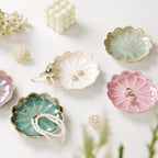 Lotus Ring Holder Dish Small Indoor Ash Tray, Ceramic Dessert Plate Trinket Jewelry Holder Organizing Necklace Earrings for Parents Friends Sister, Pink. All Jewelries Are NOT Included.