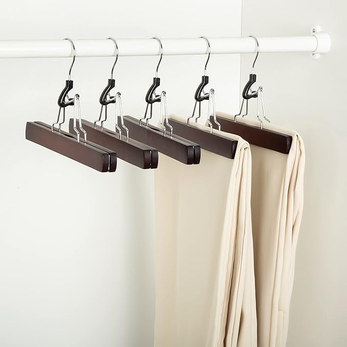Amazon Basics Wooden Pants Hangers Closet Organizer, Cherry, 10-Pack