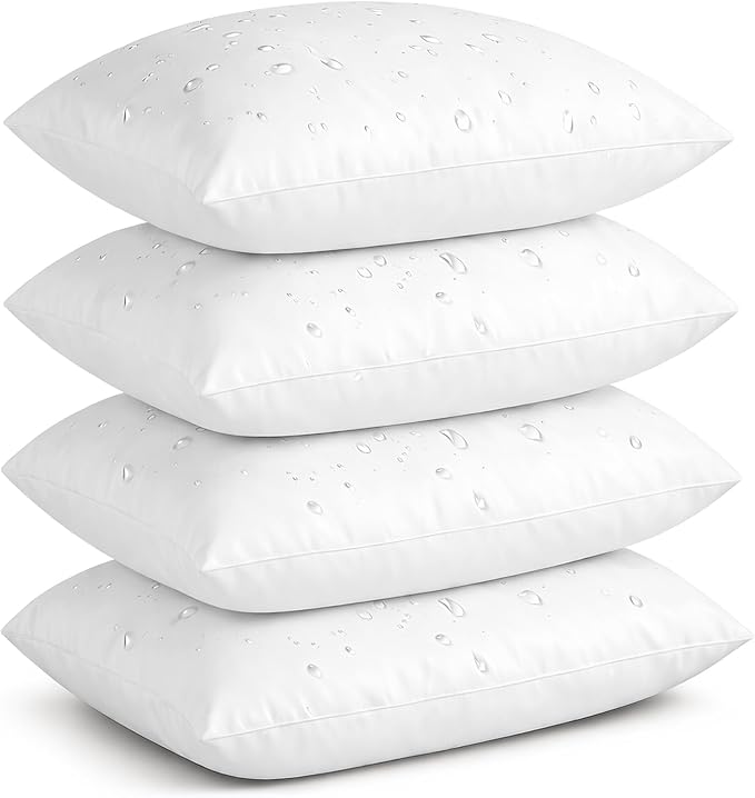 Oubonun 12x20 Outdoor Pillow Inserts (Pack of 4) - Square Waterproof Throw Pillow - Decorative Throw Pillows Insert for Couch Sofa Bed Patio Furniture - White Pillows