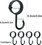 4-Pack Round Clamp-on Hooks for Rod, 1-1/4 Inch (32mm) Inner Diameter, No Drill Wall Hooks for Closet, Shower, Towel, Heavy Duty Metal Hooks for Home Organization, Black