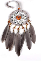 Feather Dream Catcher Car Interior Rearview Pendant, Feather Dream Catchers Wall Hanging Decorations(Style 1 - Grey)