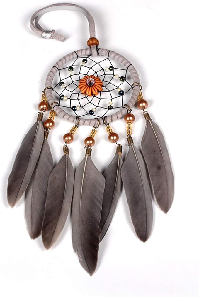 Dream Catchers for Cars Rear View Mirror, Small Feather Dream Catcher Wall Hanging Car Deco Car Charm Ornament (3.1 Grey)