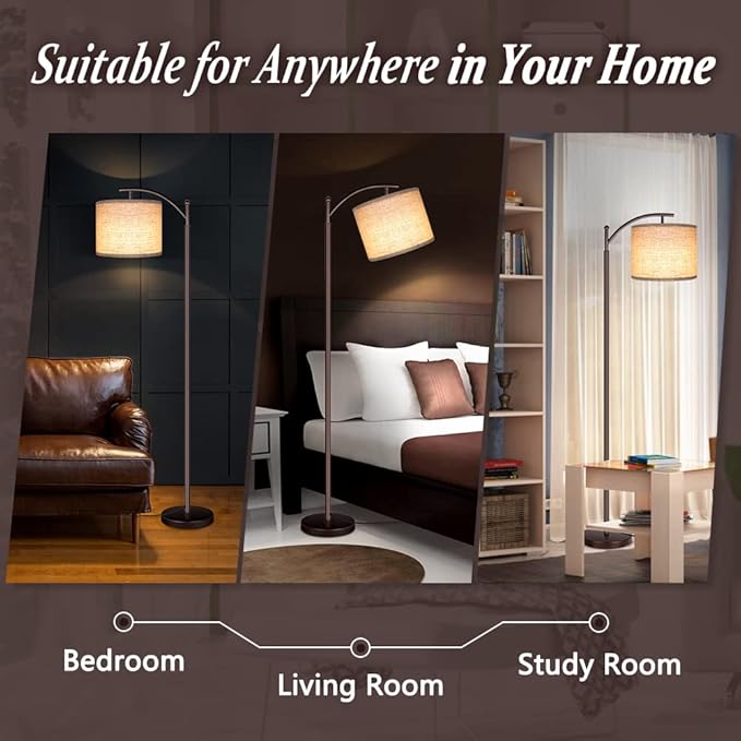 Floor Lamp for Living Room, LED Standing Lamp Tall Industrial Floor Lamp Reading for Bedroom, Office (9W LED Bulb, Beige Lampshade Included) -Oil-Rubbed Bronze