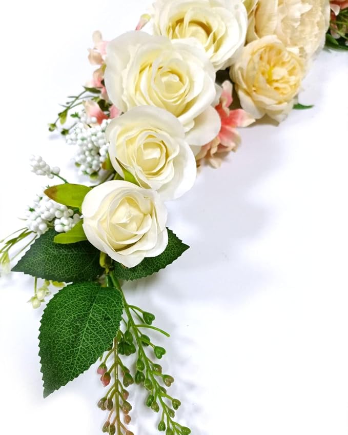 Arch Flowers, OrgMemory Artificial Floral Swags, 20" Length in Bent, Decorative Swag, Artificial Flower Swag for Door Party Wall Home Decor (Champagne)