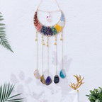 Crystal Stone Agate Ornament Natural Gem Tree of Life Moon Dream Catchers with Crystal 7 Chakra Gemstone Rainbow Catchers Color Natural Gem Agate Wall Hangings Room Dreamcatcher Decor (Multicolor)