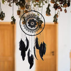 Dream Catcher, Wall Mounted Dream Catcher Feathered Dream Catcher Handmade Dream Catcher Black Boho Bedroom Dream Catcher