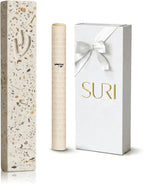 SURI Mezuzah Case – 5 Inch Terrazzo Cream and Pink Concrete Jewish Door Mezuza Cover with Printed Scroll, Self-Stick Adhesive, Fits a 4 Inch Scroll, Gift Box Included