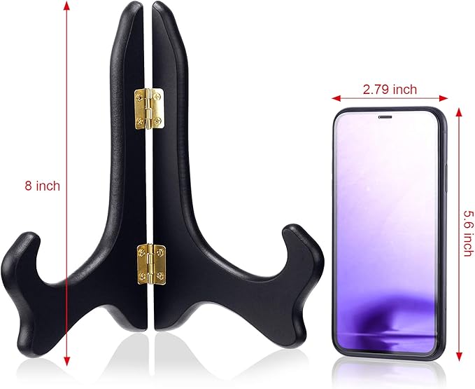 Tatuo 2 Packs Wooden Plate Stands for Display, Plate Holder Display Stand, Picture Frame Stand Easels, Tabletop Art Holder, Book Dish Decorative(8 Inch,Black)