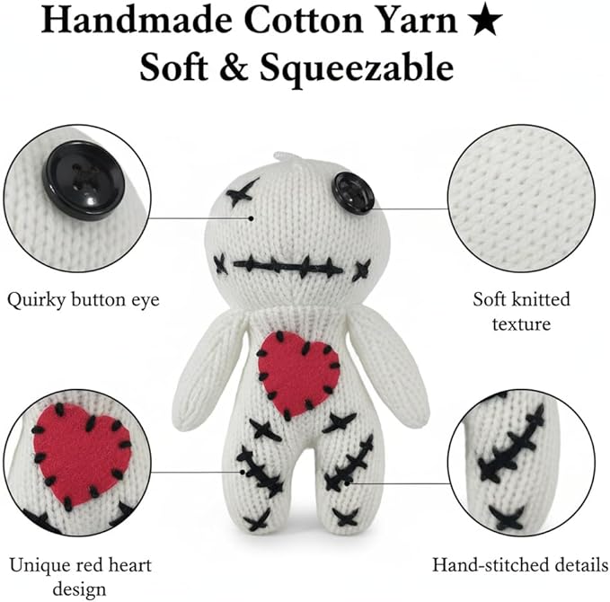 Voodoo Doll with 18 Pins, Handmade Creepy Horror Plush Ghost Doll for Stress Relief, Halloween Decoration, Funny Gag Gift for Friends & Coworkers for Adult