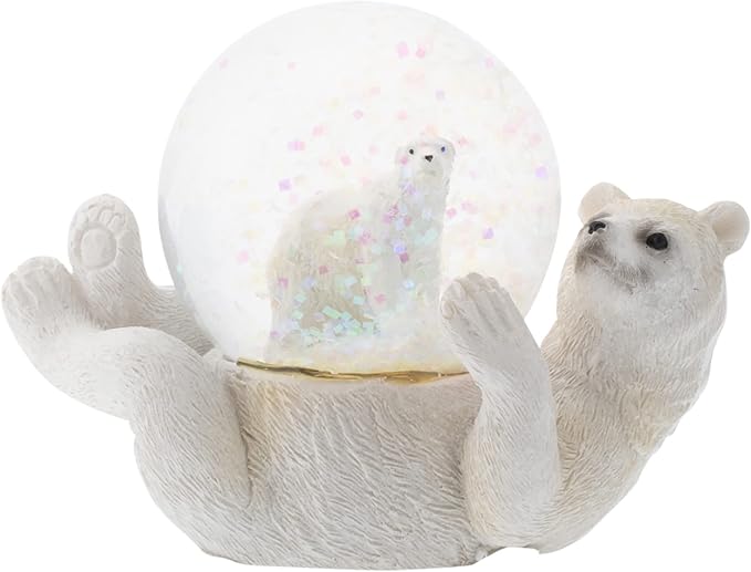 Elanze Designs White Polar Bear Mommy and Cub Magical Whimsical Tabletop Dresser Nightstand Figurine Miniature 45MM Sturdy Polyresin Glitter Water Snow Globe Decoration