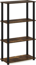 Furinno TURN-S-TUBE Storage Shelves, 4-Tier Book Shelf, Corner Shelf, Toolless Open Shelves, for Organization and Storage, Living Room, Garage, Home Office, Amber Pine