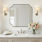 ANDY STAR 24"x24" Chrome Mirror, Polished Nickel Square Mirror for Wall, Scalloped Bathroom Mirror in Anti-Rust Stainless Steel Frame, Unique Notched Corner Designed Ideal for Home Remodel