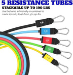 Bodylastics Patented Basic Series Resistance Band Set - 5 Resistance Bands with Snap Reduction Tech, 2 Handles, 2 Ankle Straps, 1 Door Anchor & 1 Carry Bag