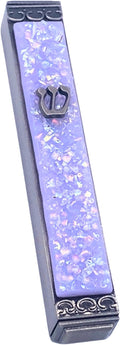 Sparkling Art Glass Mezuzah - Easy Mount Indoor or Outdoor - Weatherproof Metal Case - Gift Box and Non-Kosher Scroll Included - Hand Made in USA - Guaranteed for Life! (Neo Lavender)