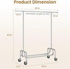 Clothes Rack with Wheels, Rolling Clothing Rack with Shelf, Heavy Duty Clothes Racks for Hanging Clothes, Metal Standing Garment Racks, Silver