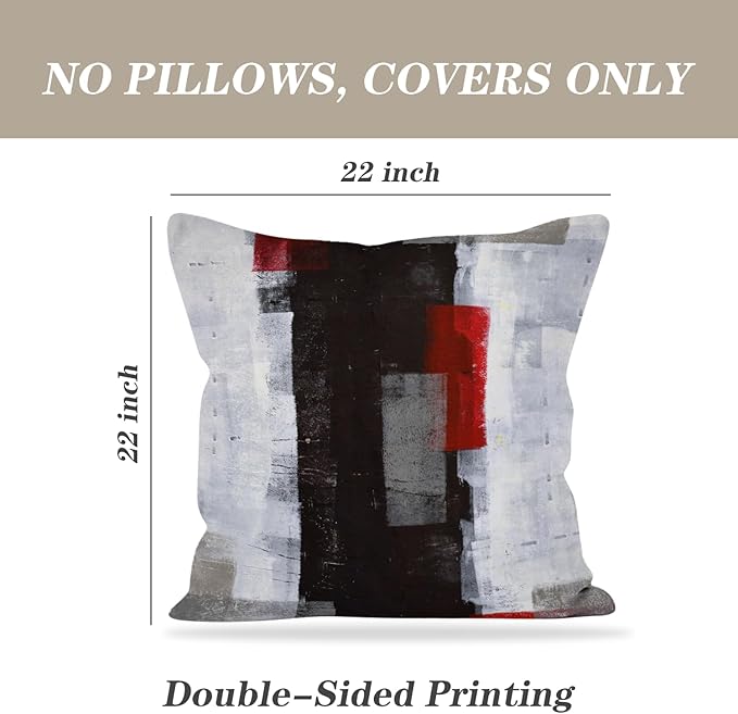 Red and Grey Pillow Cover, Modern Black White Decorative Throw Pillow Cushion Cover for Bedroom Sofa Living Room 22 x 22 Inch Set of 2