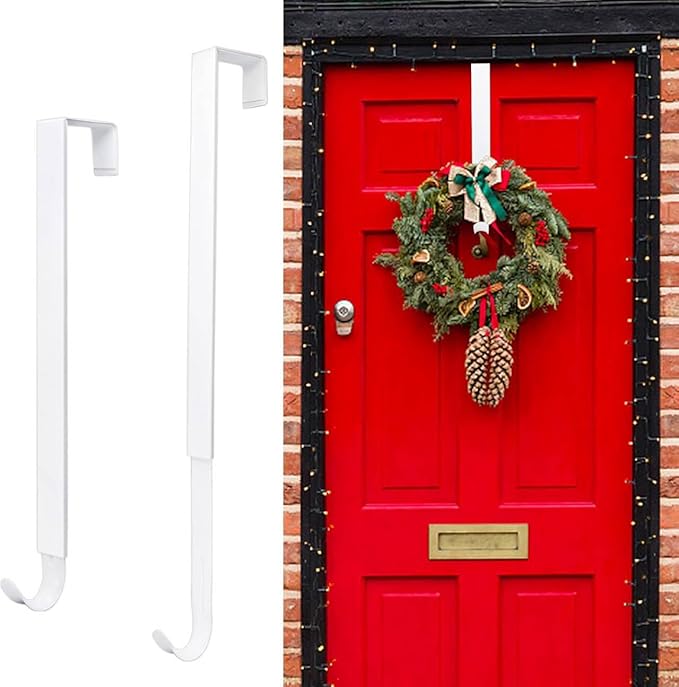 Wreath Hanger for Front Door, Adjustable 15 to 25 Inches Wreath Hangers, 20 lbs Larger Door Upgrade Wreath Hanger, Christmas (White)