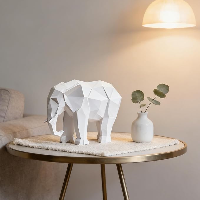 Cynkeyee Elephant Decorations Figurine Statue - Modern Elefantes para Decoracion Casa, Resin Origami White Elephant Gift Minimalist Tabletop Decor Centrepiece Accent Knick Knacks 6x2.25 x4.5 Inch