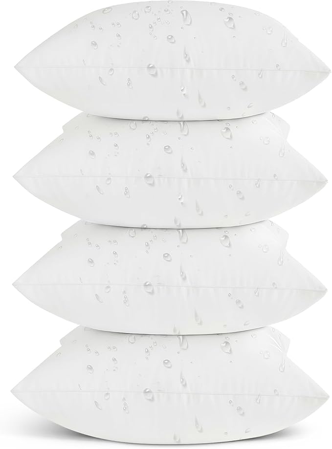 Oubonun 18x18 Outdoor Pillow Inserts (Pack of 4) - Square Waterproof Throw Pillow - Decorative Throw Pillows Insert for Couch Sofa Bed Patio Furniture - White Pillows