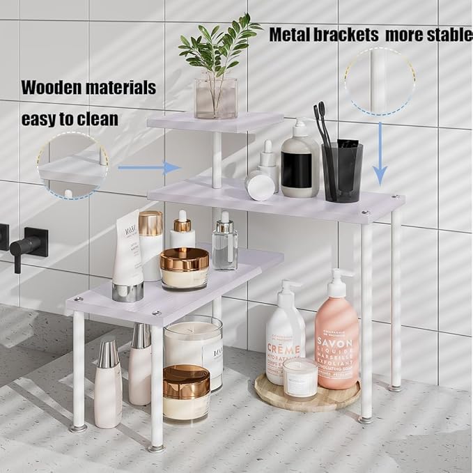 Countertop Organizer Organization 3 Tier Kitchen Corner Shelves Adjustable Spice Storage Rack for Bathroom Coffee Area Over Sink (Light Purple)