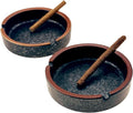 Ceramic Ashtray Stylish Indoor & Outdoor Cigarette Ashtray for Home, Coffee Bars, and Patios，Lava Dazzling Black (Medium Size)(2PCS)