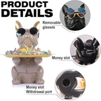 Modern Decor Resin Gray Bulldog Tray Statue Tray Storage Key Holder Candy Jewelry Earrings Tray Suitable for Home Decor Modern Art Dining Table Decor Office Small Object Tray (Gray)