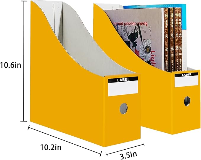 Limitliho 12 Pack Yellow Cardboard Magazine Holder, Sturdy Book Bins for Classroom, Vertical File Folder Organizer, 10.6'' 10.2'' 3.5'' Inch Magazine Rack or Storage Box