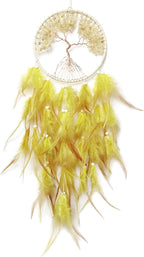 Yellow Dream Catcher Wall Decor Crystal Tree of Life Dream Catchers Handmade Feather Dreamcatcher Wall Hanging Ornament for Bedroom Living Room Home Decor
