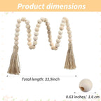 Wood Beads Garland with Tassels 33.86" Table Beads Natural Wooden Prayer Bead Rustic Country Boho Wall Hanging Decor for Boho Farmhouse Rustic Style Table Home Festival Decor