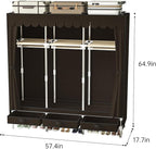 Portable Amories Closet Wardrobe with Non Woven Fabric Cover,59 Inch Large Metal Clothes Rack Storage Closet with 3 Hanging Rods,3 Drawers and 3 Storage Shelves,Brown,for Small Room