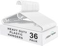 Amber Home 36 Pack Super Heavy Duty Plastic Hangers, White Plastic Hangers Non-Slip for Coat Jacket and Shirt, Non-Slip Pants Bar, Thick Strong Plastic Clothes Hangers with Hook for Scarves and Belts