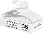 Amber Home 36 Pack Super Heavy Duty Plastic Hangers, White Plastic Hangers Non-Slip for Coat Jacket and Shirt, Non-Slip Pants Bar, Thick Strong Plastic Clothes Hangers with Hook for Scarves and Belts
