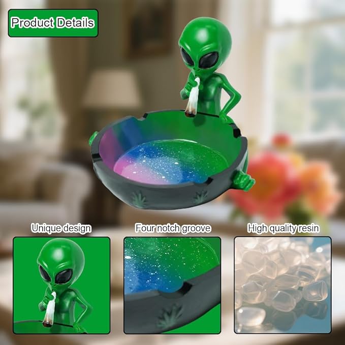 Alien Smoking Ashtray, Galaxy Inspired Alien Smoking Ashtray 4 inches, Multicolor (Alien Ashtray)