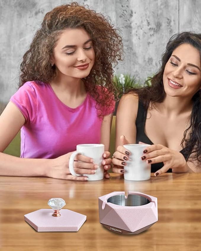 Pink Ash tray for Women, Unique Design Ashtray with Lid and Removable Liner, Easy to Clean, Perfect Cute Ash trays Indoor, Funny Ashtray Gift for Cigarette Smokers