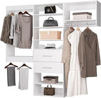 ROOMTEC Modular Closet System, 96" Wall Mounted Modern Closet Organizer with Hanging Rods and Drawers, Wooden Tower for Walk-In Closets, Wardrobe Storage Kit, White