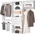 ROOMTEC Modular Closet System, 90" Wall Mounted Modern Closet Organizer with Hanging Rods and Drawers, Wooden Tower for Walk-In Closets, Wardrobe Storage Kit, White