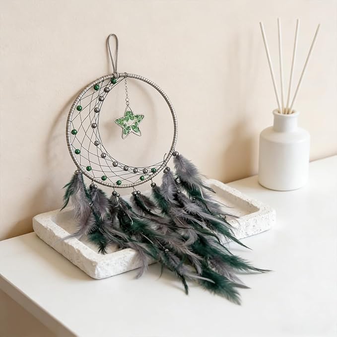 Crystal Dream Catcher,Large Dream Catcher for Adult,Green Boho Dream Catcher Wall Decor with Gemstone Hanging Ornament Girls Dorm Room Decor Festival Gift