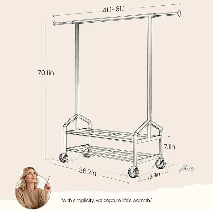 Heavy Duty Clothes Rack, Rolling Clothing Rack for Hanging Clothes with 2 Sturdy Shelves Load 650 LBS, Metal Garment Rack with Wheels for Bedroom, Laundry Room, Retail Store, Black