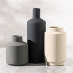 Textured Ceramic Vase Set of 3, Neutral Modern Farmhouse Decor for Pampas Grass Dried Flowers, Neutral Beige & Gray Pottery Vases for Living Room, Mantel, Shelf, Bedroom, Bathroom