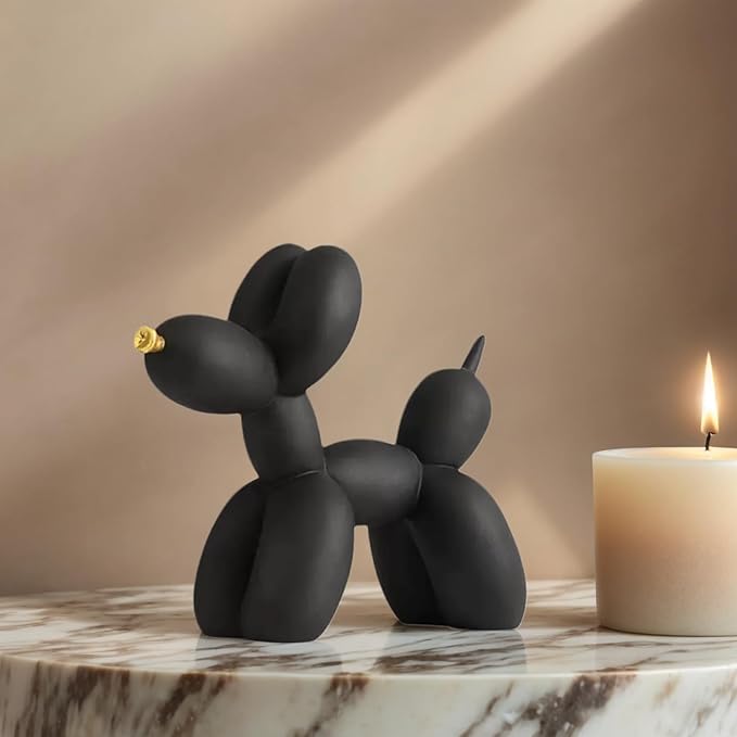 Resin Balloon Dog Sculpture - Collectible Figurines Decor for Home | Office Desktop Resin Decors Balloon Dog Decor (Black)