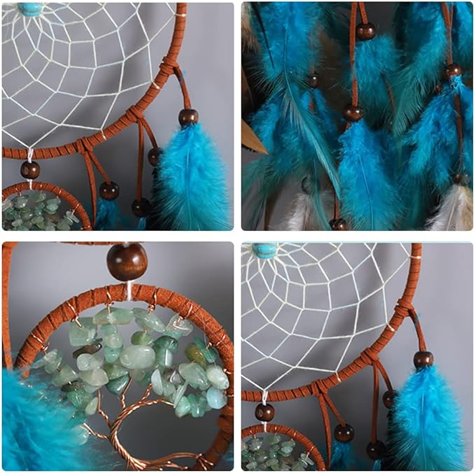 Dream Catcher, Blue Tree of Life with Feathers Dreamcatcher Wall Decor Indians Traditional Circular Net Hanging Decor for Home, Bedroom(Blue)