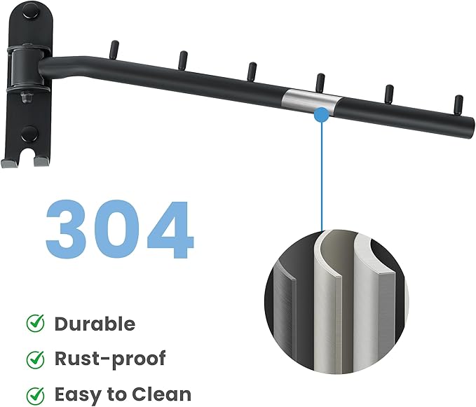 Swing Clothes Hanger Rack, Garment Racks Folding Clothes Bar Wall Mounted, 180°Rotation Laundry Drying Rack 304 Stainless Steel Space Saving for Laundry Room Bedroom Balcony, 11.93" Long