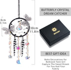 Artilady Dream Catcher for Girls - Butterfly Small Black Dream Catchers with Crystals Cute Room Decor for Teen Girls Boys Boho Bedroom Wall Home Decorations Birthday Christmas Women Kids Gifts