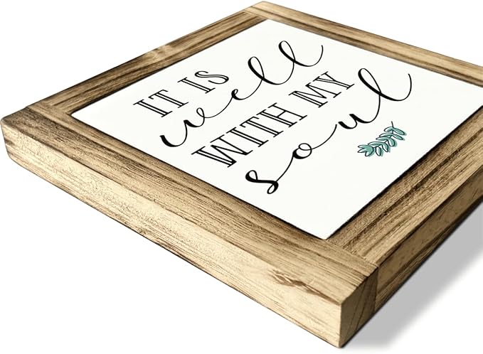 Positive Decor Sign, Farmhouse Desk Signs, Home Decor for Living Room, Bedroom Decoration for Shelf Counter, Calm Down Corner Decors, Spiritual Gift, It Is Well With my Soul Sign, 5.9×5.9 inches