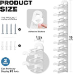 Hat Hook for Wall, 2 Pack Hat Organizer Hold up to 20 Hats,Hat Holder with Strong Adhesive and 8 Pack Screws, Cap Holder Hat Hangers for Wall Closet Door and Bedroom(B-white)